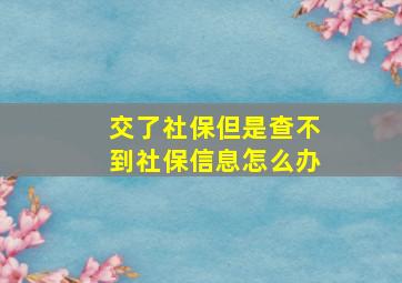 交了社保但是查不到社保信息怎么办