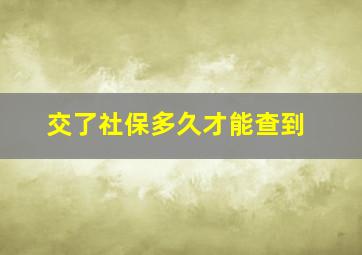 交了社保多久才能查到