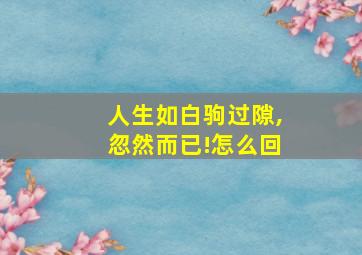 人生如白驹过隙,忽然而已!怎么回