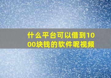 什么平台可以借到1000块钱的软件呢视频