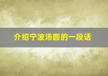 介绍宁波汤圆的一段话