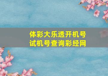 体彩大乐透开机号试机号查询彩经网