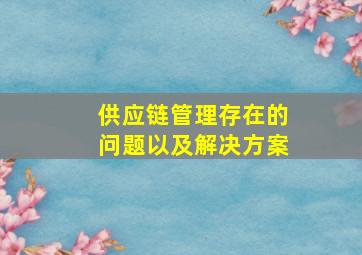 供应链管理存在的问题以及解决方案