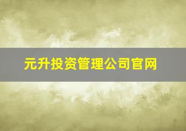 元升投资管理公司官网