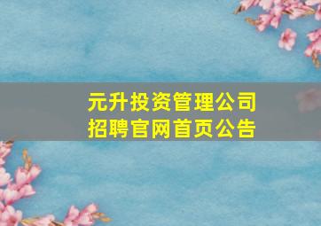 元升投资管理公司招聘官网首页公告