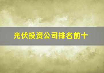 光伏投资公司排名前十