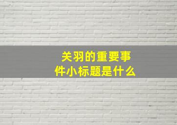 关羽的重要事件小标题是什么