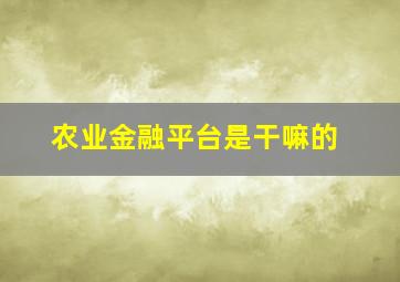 农业金融平台是干嘛的