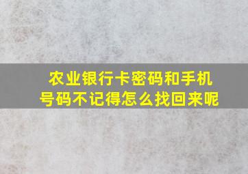 农业银行卡密码和手机号码不记得怎么找回来呢