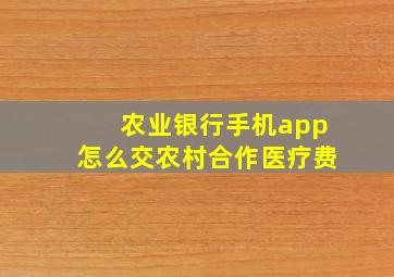 农业银行手机app怎么交农村合作医疗费