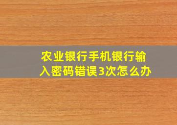 农业银行手机银行输入密码错误3次怎么办