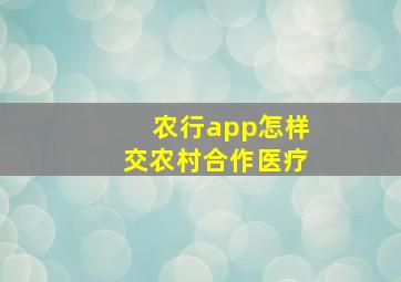 农行app怎样交农村合作医疗