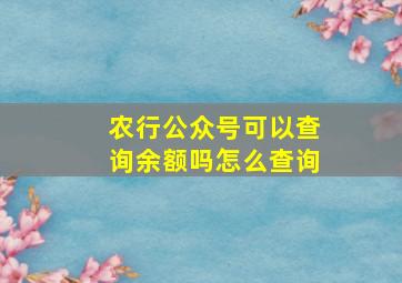 农行公众号可以查询余额吗怎么查询