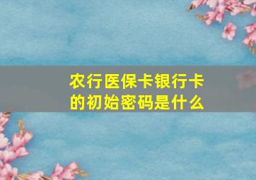 农行医保卡银行卡的初始密码是什么