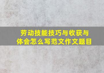 劳动技能技巧与收获与体会怎么写范文作文题目