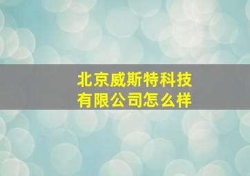 北京威斯特科技有限公司怎么样