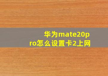 华为mate20pro怎么设置卡2上网