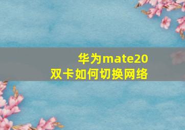 华为mate20双卡如何切换网络