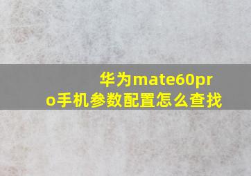 华为mate60pro手机参数配置怎么查找