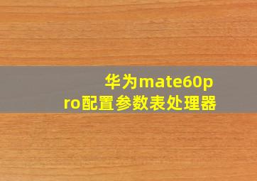 华为mate60pro配置参数表处理器