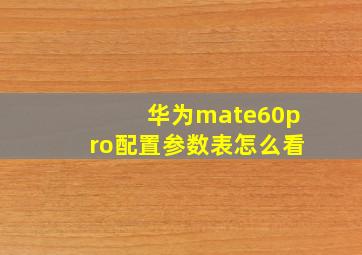 华为mate60pro配置参数表怎么看