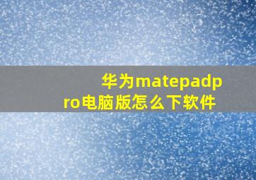 华为matepadpro电脑版怎么下软件