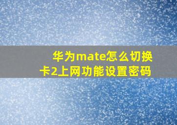 华为mate怎么切换卡2上网功能设置密码