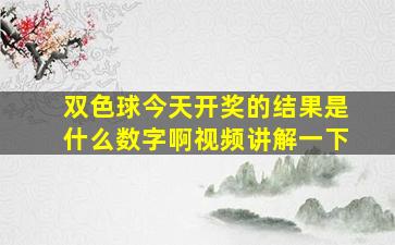 双色球今天开奖的结果是什么数字啊视频讲解一下