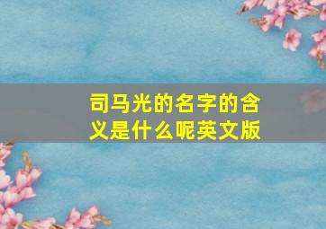 司马光的名字的含义是什么呢英文版