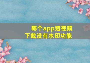 哪个app短视频下载没有水印功能