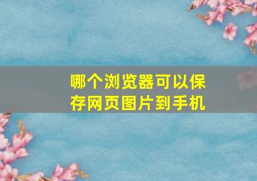 哪个浏览器可以保存网页图片到手机