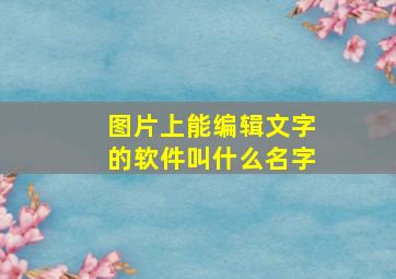 图片上能编辑文字的软件叫什么名字