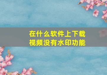 在什么软件上下载视频没有水印功能