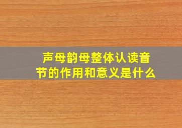 声母韵母整体认读音节的作用和意义是什么