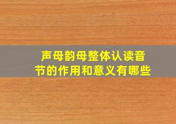 声母韵母整体认读音节的作用和意义有哪些