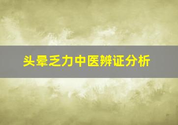 头晕乏力中医辨证分析