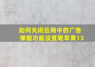 如何关闭应用中的广告弹窗功能设置呢苹果13