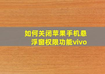 如何关闭苹果手机悬浮窗权限功能vivo