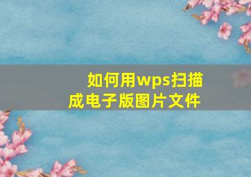 如何用wps扫描成电子版图片文件