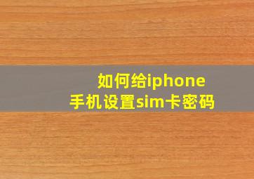 如何给iphone手机设置sim卡密码