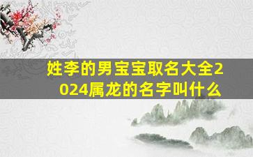 姓李的男宝宝取名大全2024属龙的名字叫什么