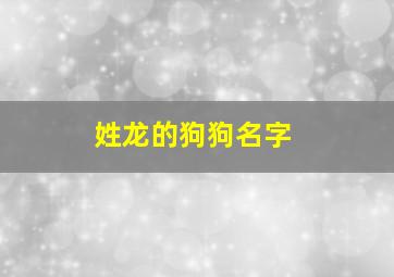 姓龙的狗狗名字