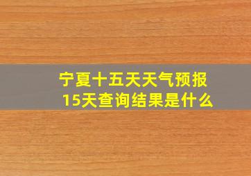 宁夏十五天天气预报15天查询结果是什么