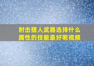 射击猎人武器选择什么属性的技能最好呢视频