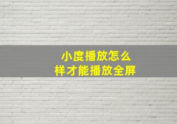 小度播放怎么样才能播放全屏