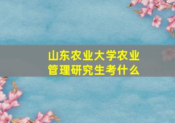 山东农业大学农业管理研究生考什么