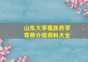 山东大学临床药学导师介绍资料大全