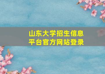 山东大学招生信息平台官方网站登录