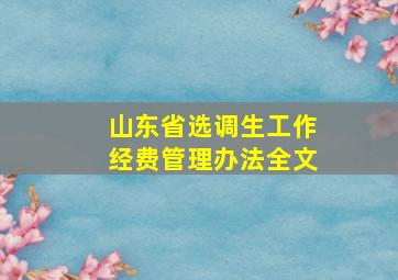 山东省选调生工作经费管理办法全文