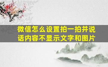 微信怎么设置拍一拍并说话内容不显示文字和图片